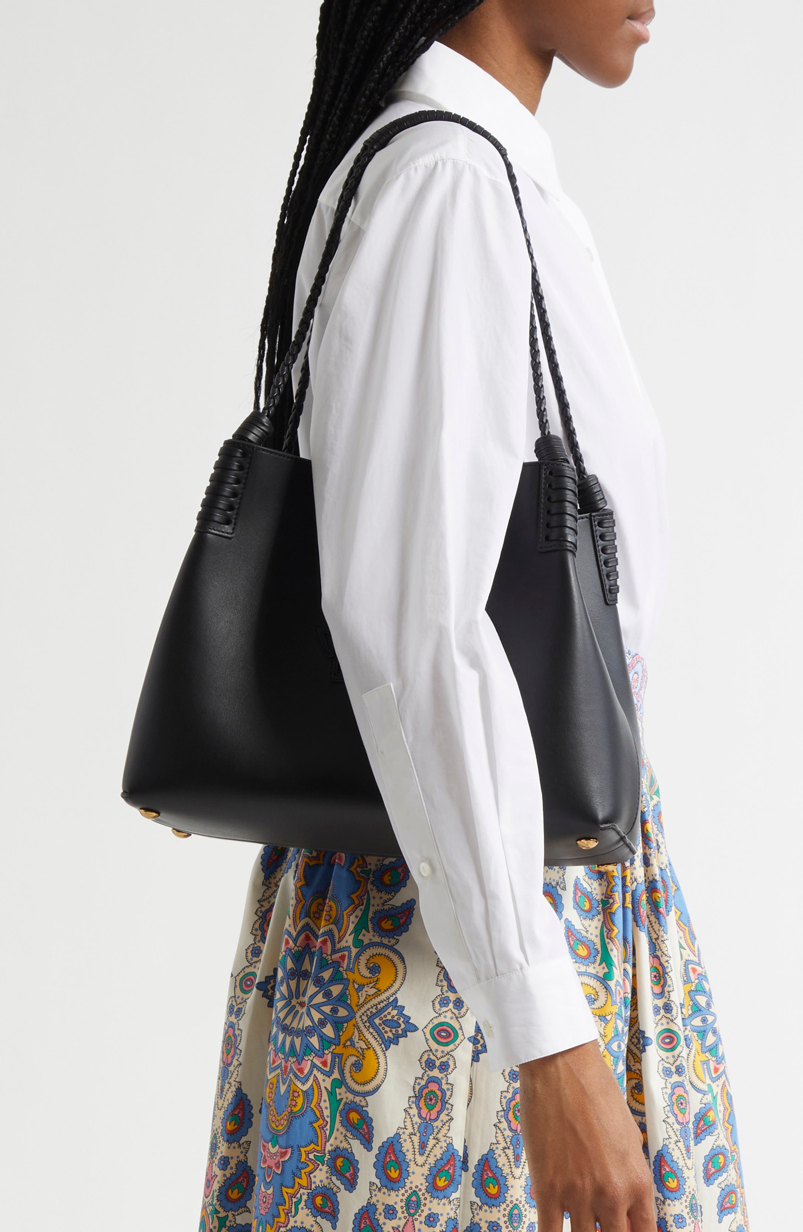 Etro Small Libra Leather Shopping Tote, Alternate, color, N0000 Black