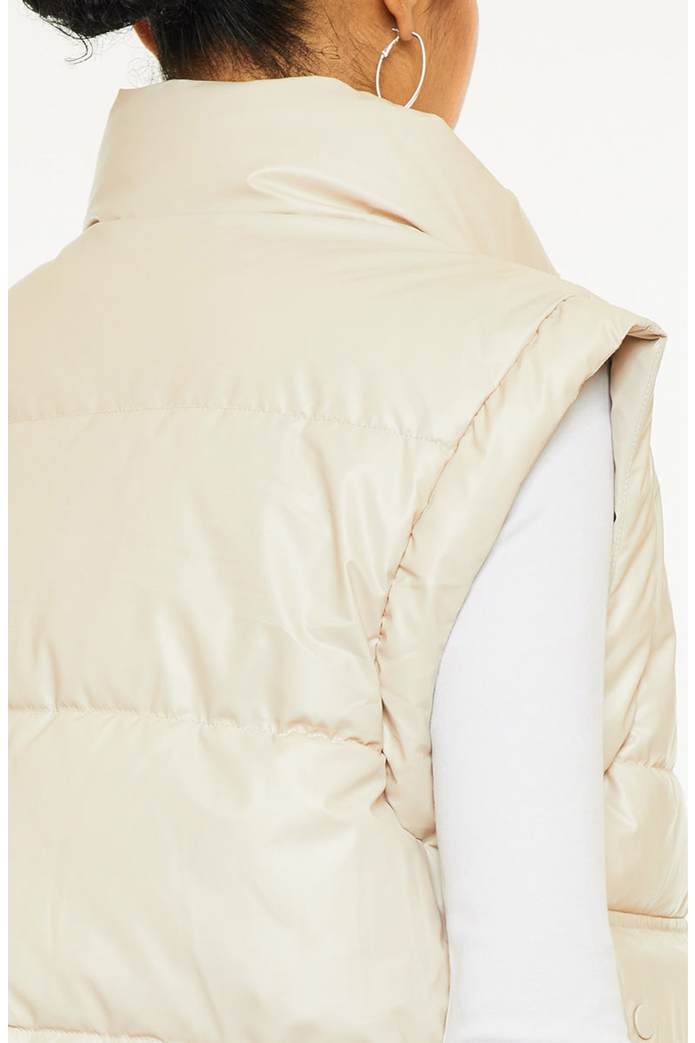 Frida Cropped Faux Leather Puffer Vest, Alternate, color, Cream