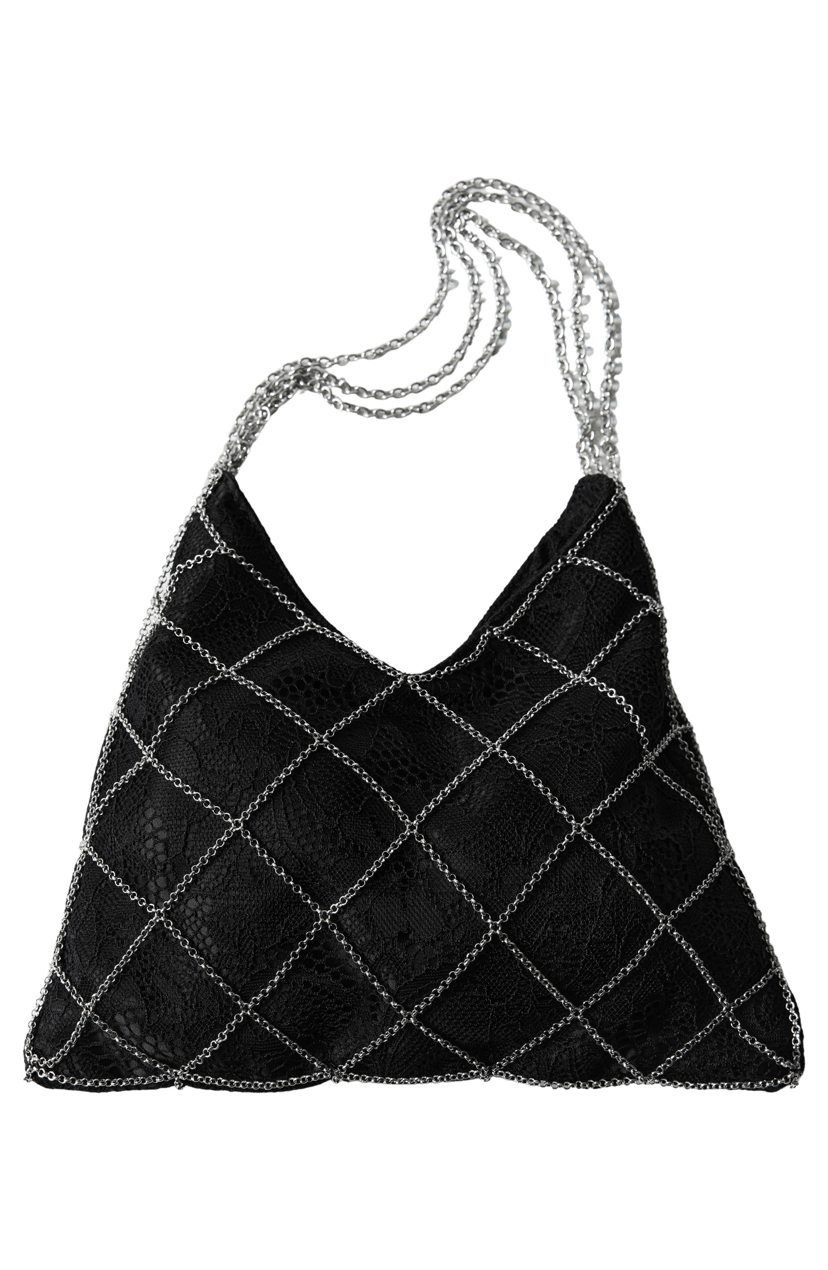 MANGO GUIPURE MESH CHAIN BAG, Alternate, color, Black