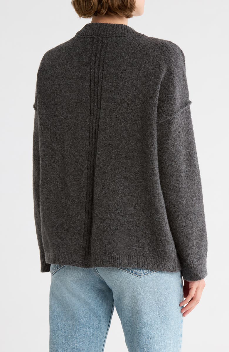 Melrose and Market Rib Trim V-Neck Sweater, Alternate, color, Grey Dark Charcoal