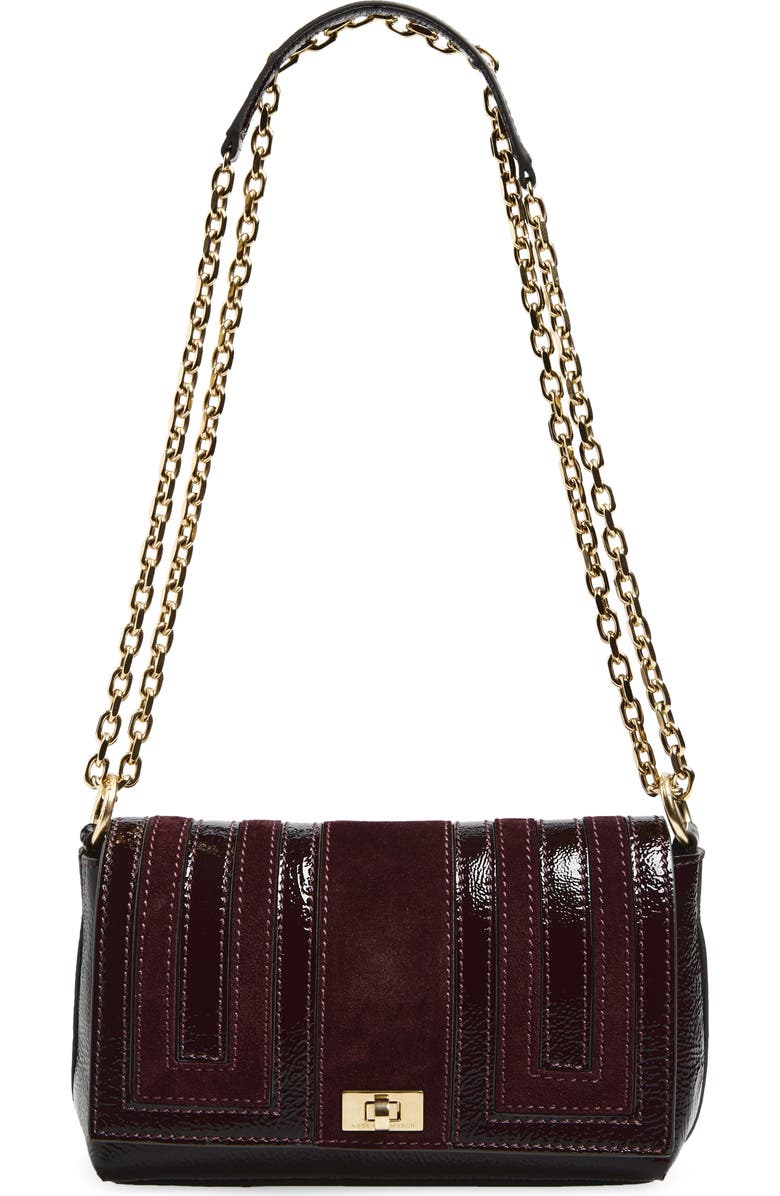 Anya Hindmarch Mortimer Paneled Patent Leather & Suede Crossbody Bag, Main, color, Grape