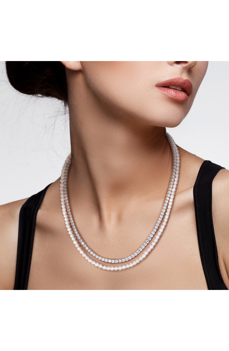 Julianna B. Cubic Zirconia & Cultured Pearl Double Strand Necklace, Alternate, color,