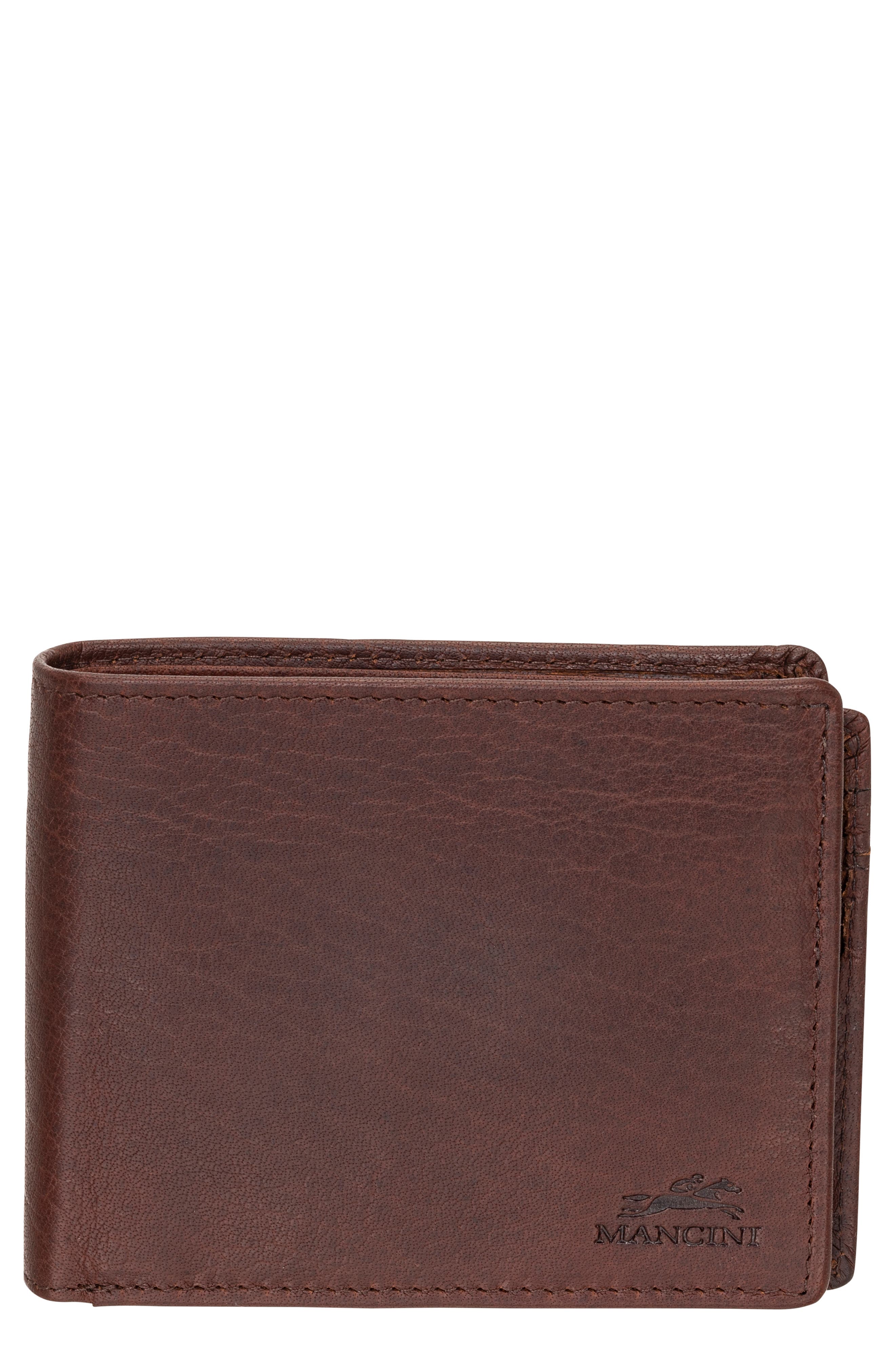 Mancini Buffalo RFID Center Wing Wallet with Coin Pocket