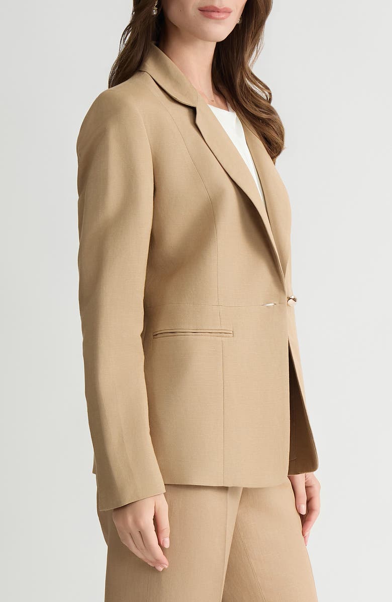 KASPER One-Button Linen Blend Peplum Blazer, Alternate, color, Toasted Wheat