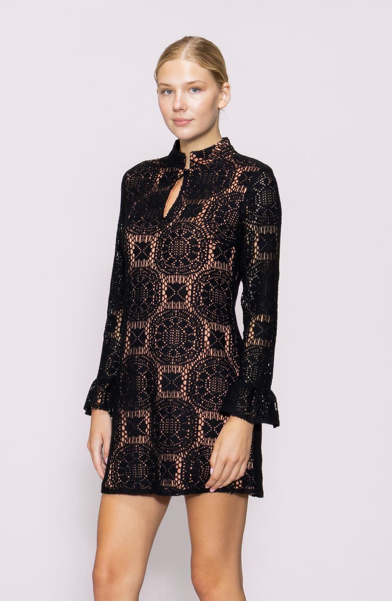 MELLODAY Medallion Lace Long Sleeve Minidress, Alternate, color, Black