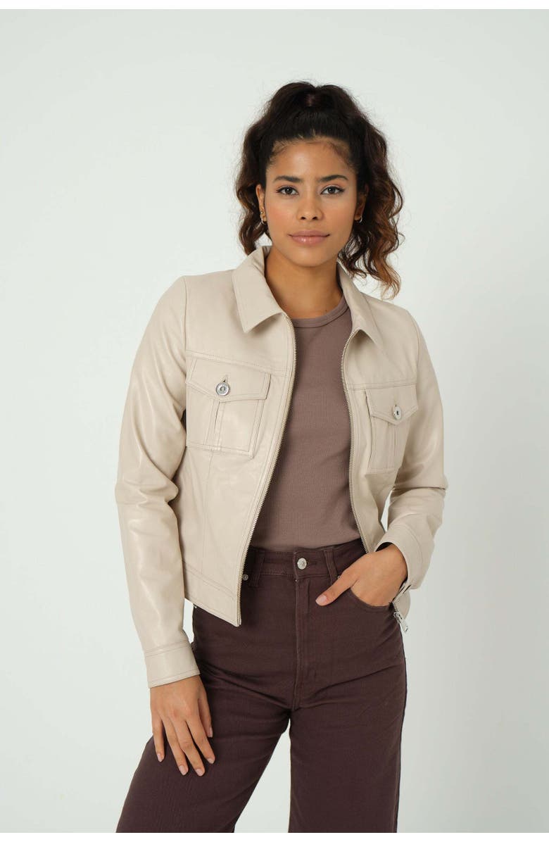 Furniq UK Cressida Leather Jacket, Alternate, color, Beige