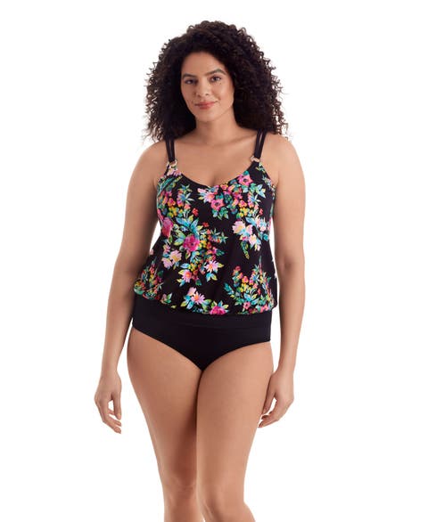 V-Neck Blouson Ring Tankini Swimsuit Top