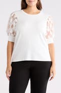 PHILOSOPHY CASHMERE Embroidered Puff Sleeve Top