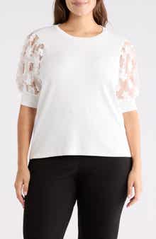 PHILOSOPHY CASHMERE Embroidered Puff Sleeve Top
