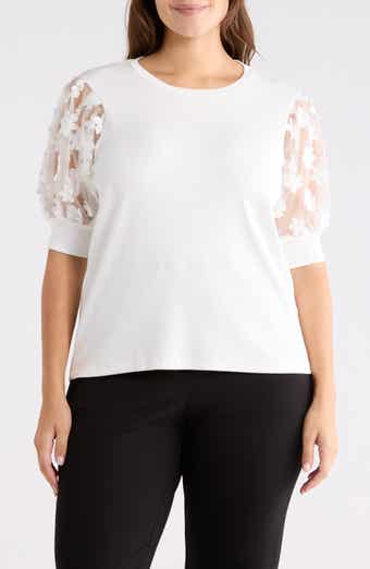 PHILOSOPHY CASHMERE Embroidered Puff Sleeve Top