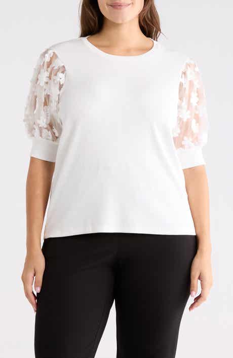 PHILOSOPHY CASHMERE Embroidered Puff Sleeve Top
