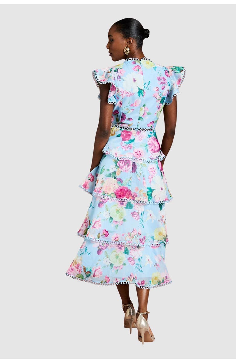 Coast Lace Trim Tiered Organza Midi Dress, Alternate, color, Pale Blue