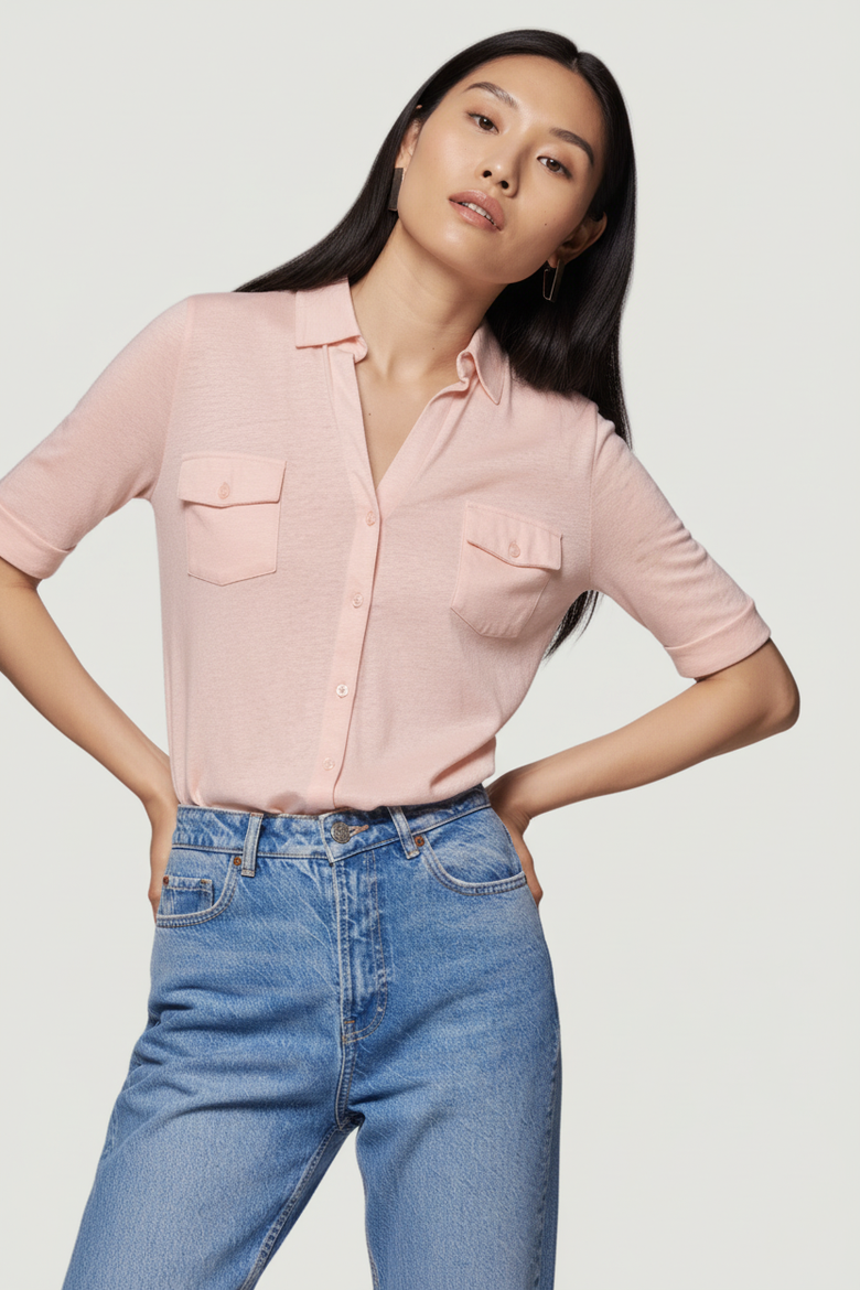 Stretch Linen 3/4 Sleeve Pocket Shirt, Alternate, color, POUDRE
