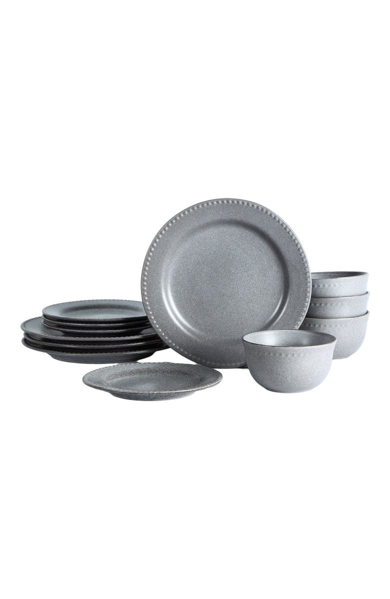 Stone Lain Comet Stoneware 12-Piece Dinnerware Set, Main, color, Grey