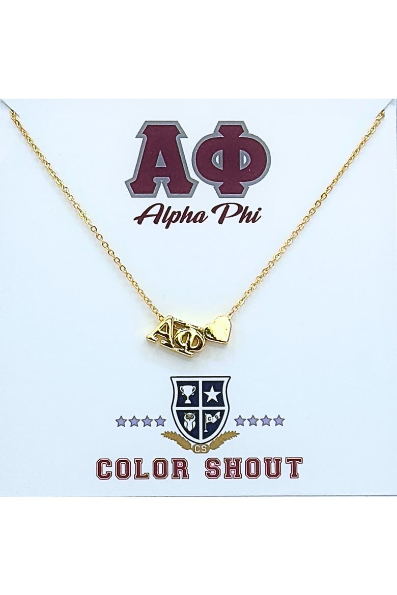 Alpha Phi Sorority Gold Heart Necklace, Main, color, Yellow Gold