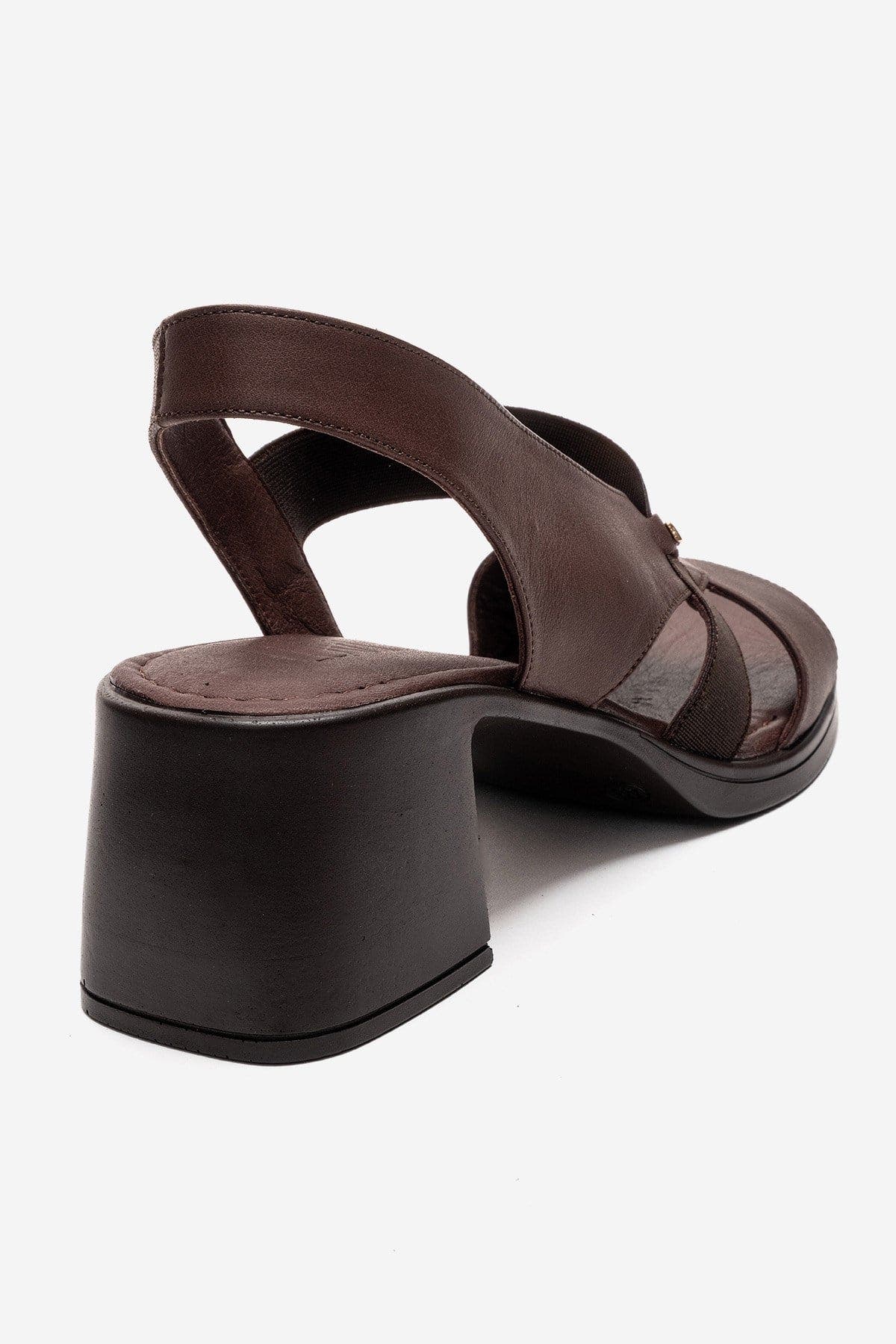 Crina Elasticated Leather Chunky Heel Sandal, Alternate, color, Brown