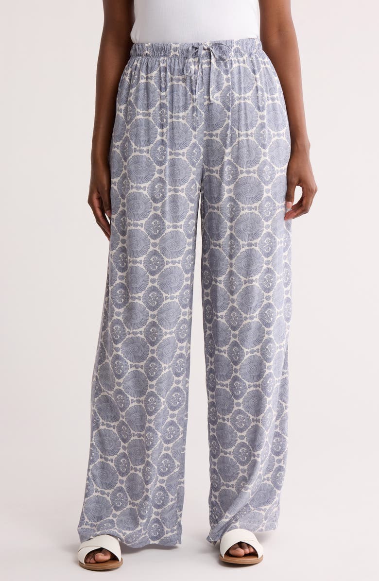 Splendid McKenna Wide Leg Pull-On Pants, Main, color, Ash Navy Sun Print