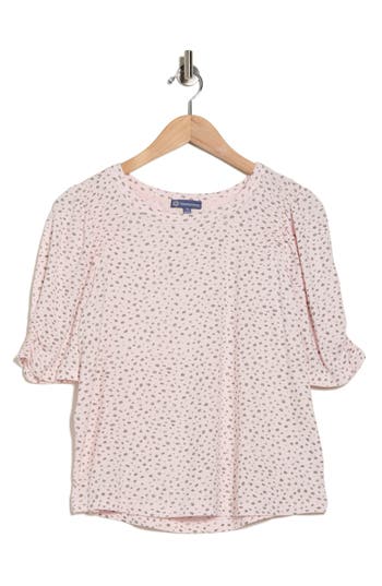 Democracy Ruched Elbow Length Sleeve Top In Pink
