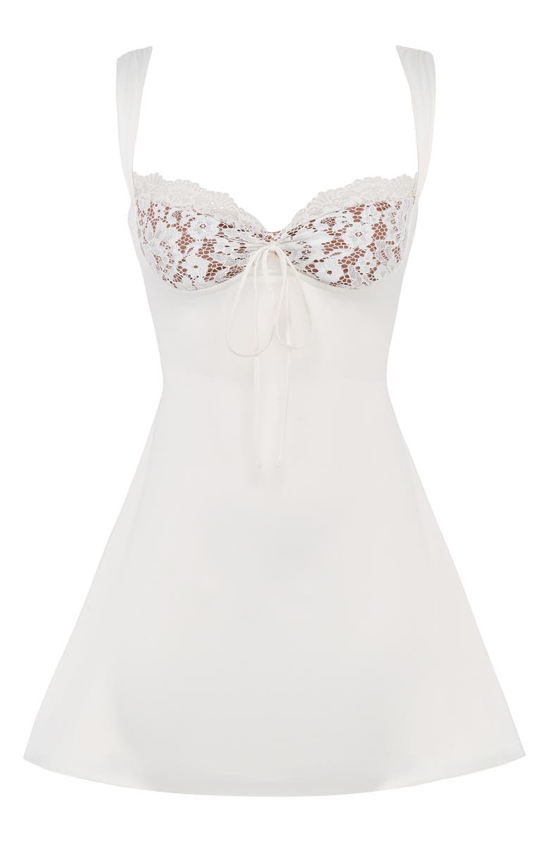 HOUSE OF CB Adriana Lace Inset Satin Minidress, Alternate, color, Ivory