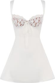 HOUSE OF CB Adriana Lace Inset Satin Minidress