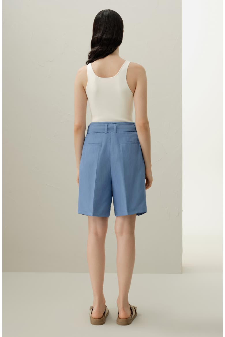 Women's Silk Linen Belted Shorts, Alternate, color, Chambray Blue