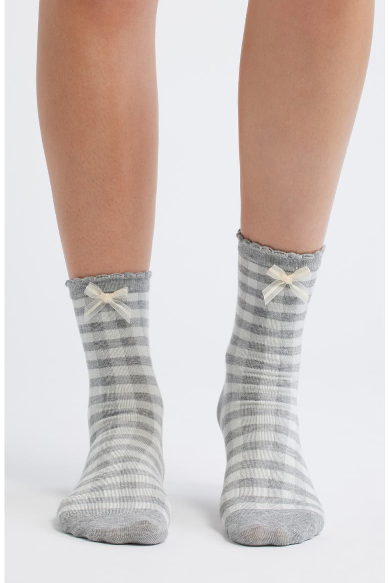 Rachel Gingham Cotton Blend Crew Socks, Alternate, color, GREY GINGHAM