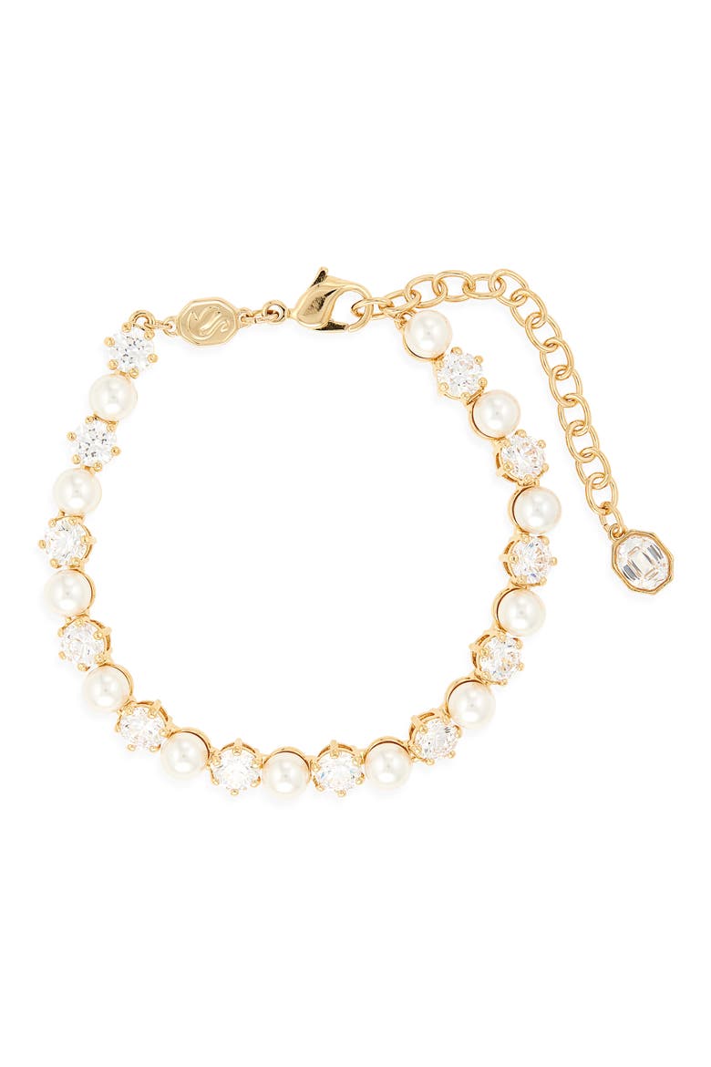 Matrix Crystal & Faux Pearl Tennis Bracelet, Main, color, WHITE/ GOLD