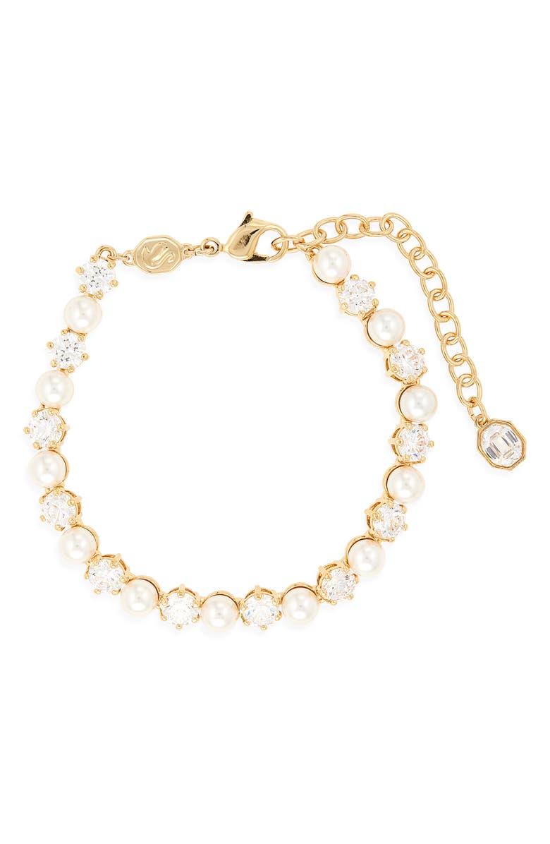 Swarovski Matrix Crystal & Faux Pearl Tennis Bracelet, Main, color, White/ Gold