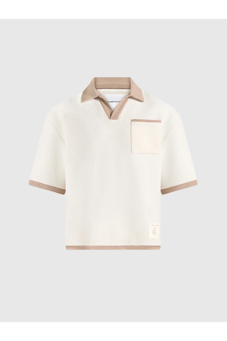 Brice Boxy Crochet Detail Polo Shirt, Main, color, Cream