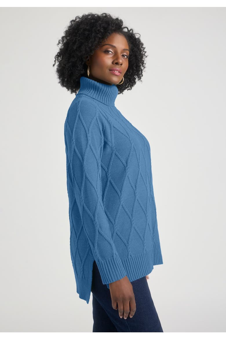 Cable Turtleneck Sweater, Alternate, color, DUSTY INDIGO