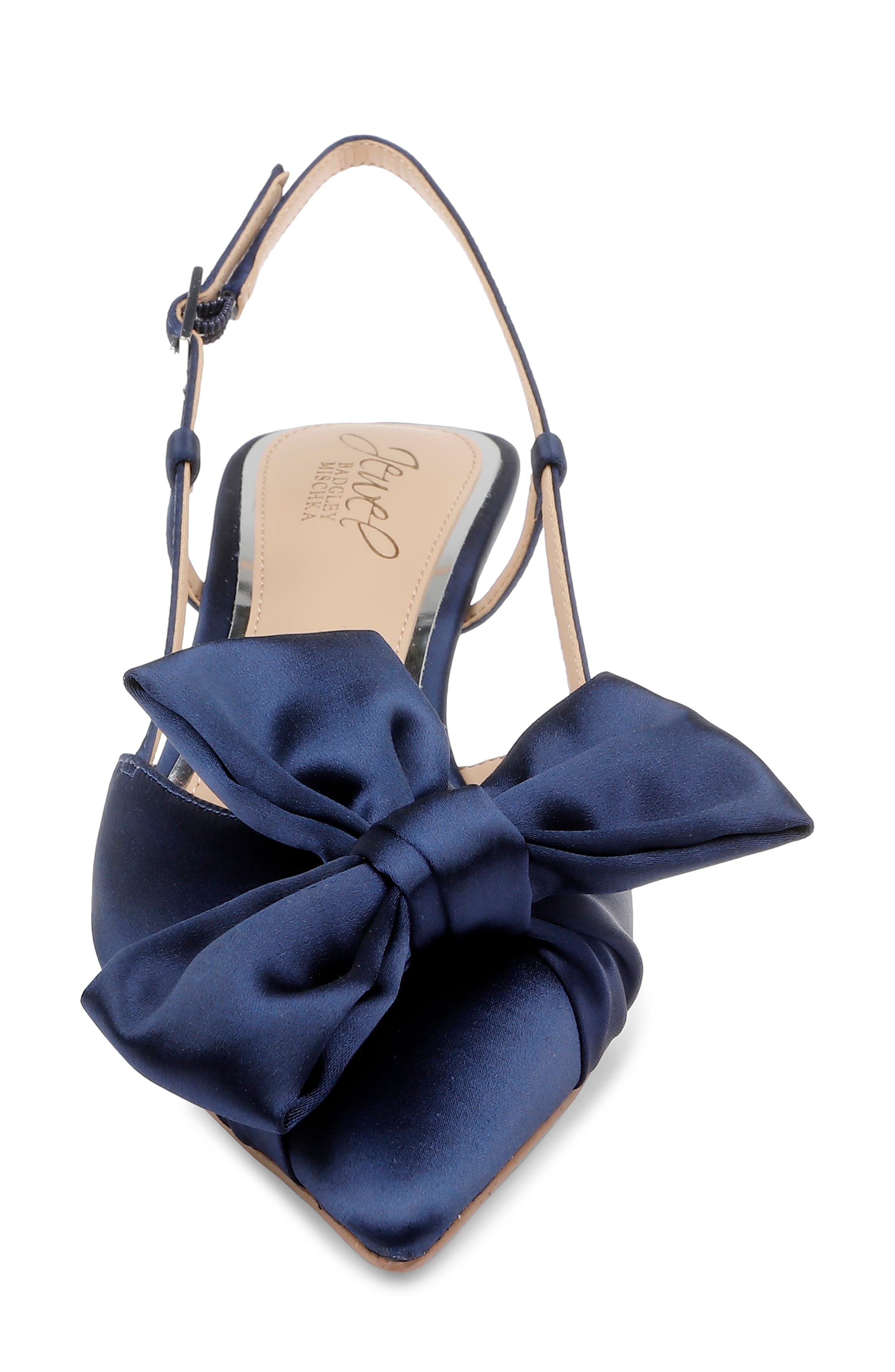Jewel Badgley Mischka Shoshana Pointed Toe Slingback Pump, Alternate, color, Navy Satin