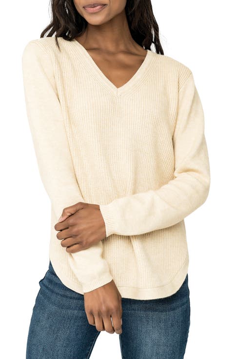 V-Neck Long Sleeve Rib Sweater