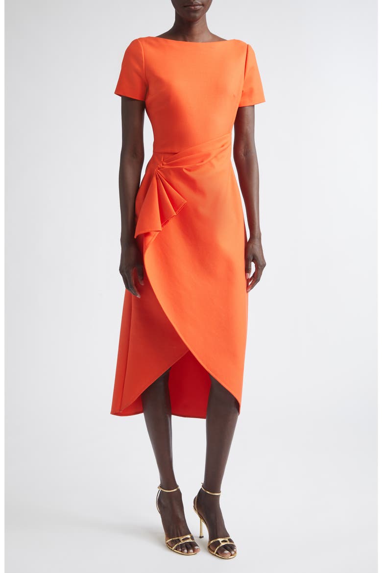 Short Sleeve Draped Waist Stretch Virgin Wool Blend Day Dress, Main, color, PAPRIKA