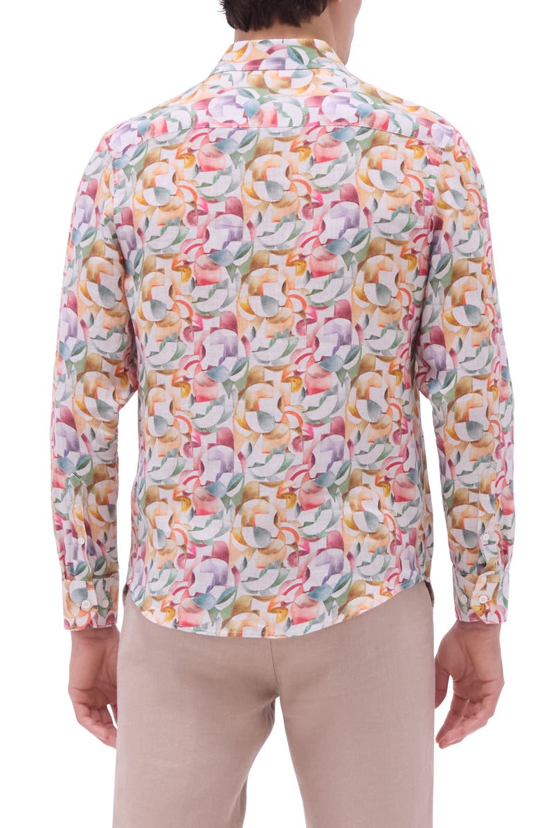 Bugatchi Julian Shaped Fit Linen Button-Up Shirt, Alternate, color, Sand