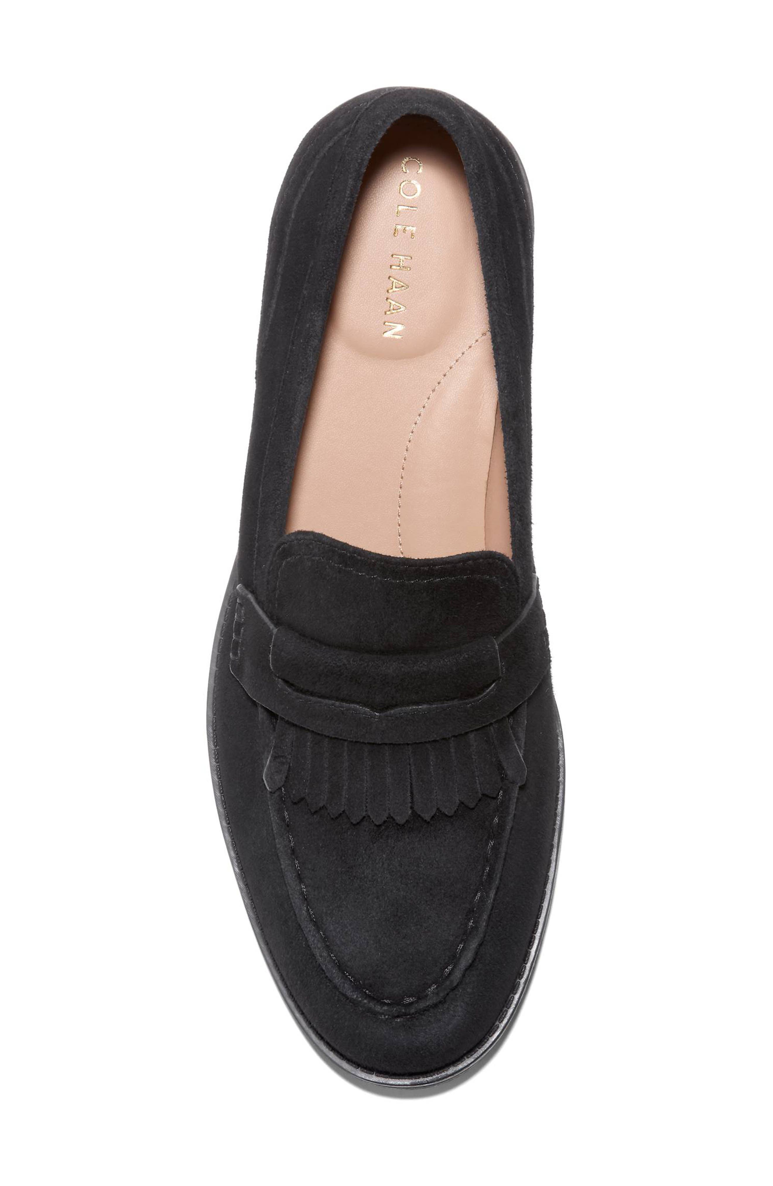 Cole Haan Stassi Kiltie Fringe Loafer, Alternate, color, Black Suede