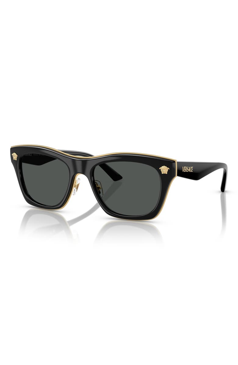 Versace 53mm Rectangular Sunglasses, Alternate, color, Black