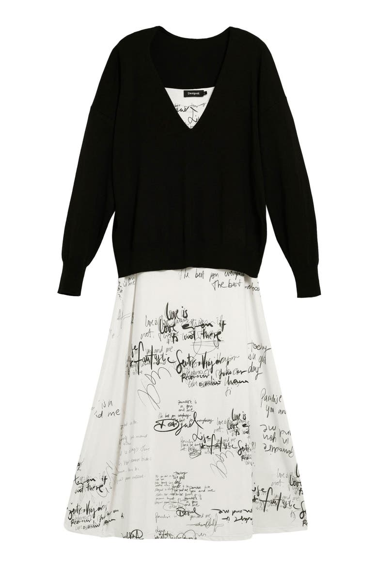 Printed Slipdress & One-Shoulder Sweater Set, Alternate, color, LIGHT BEIGE