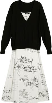 Desigual Printed Slipdress & One-Shoulder Sweater Set