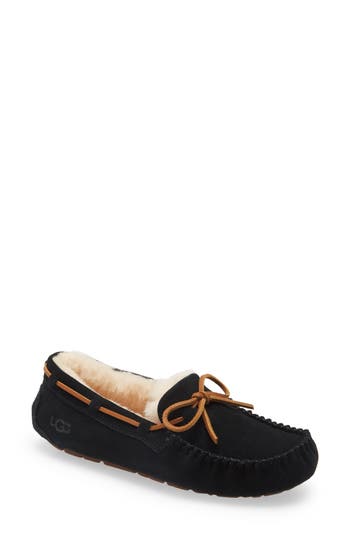 Ugg Dakota Womens Suede Shearling Lined Moccasin Slippers In Black Suede