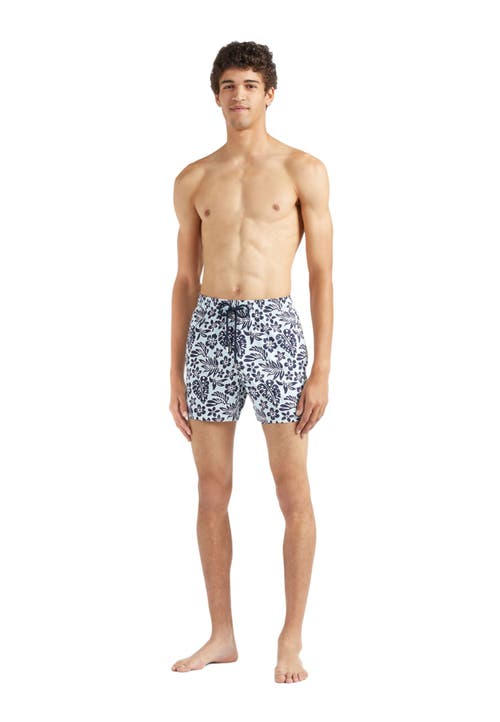 Vilebrequin Jungle Leaves Stretch Short Swim Shorts In Pacific