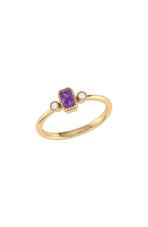 La Vie Emerald Cut Amethyst & Diamond Ring - 0.04ct.
