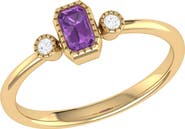 LuvMyJewelry La Vie Emerald Cut Amethyst & Diamond Ring - 0.04ct.