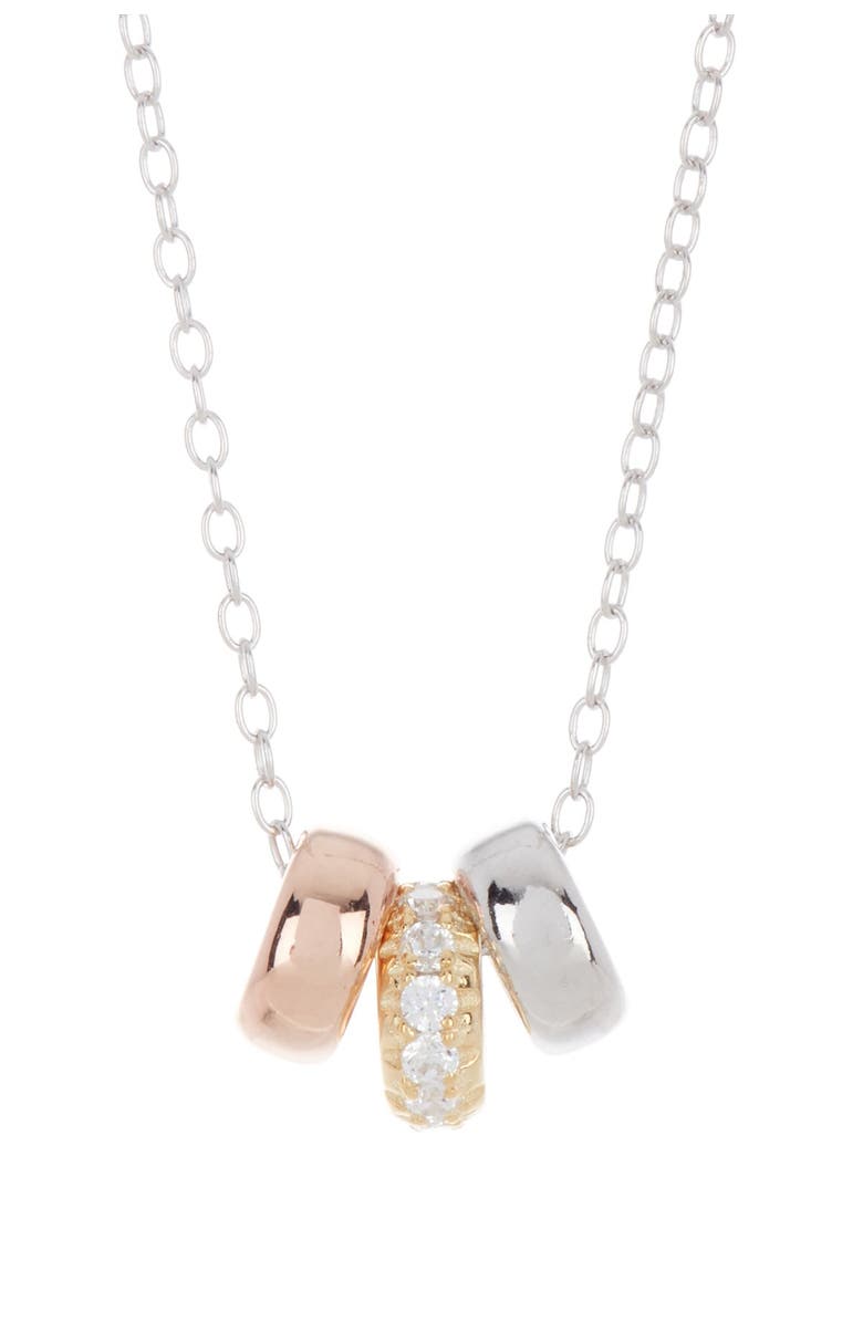 Adornia Tri-Tone Plated Pavé Crystal Rings Necklace, Main, color,