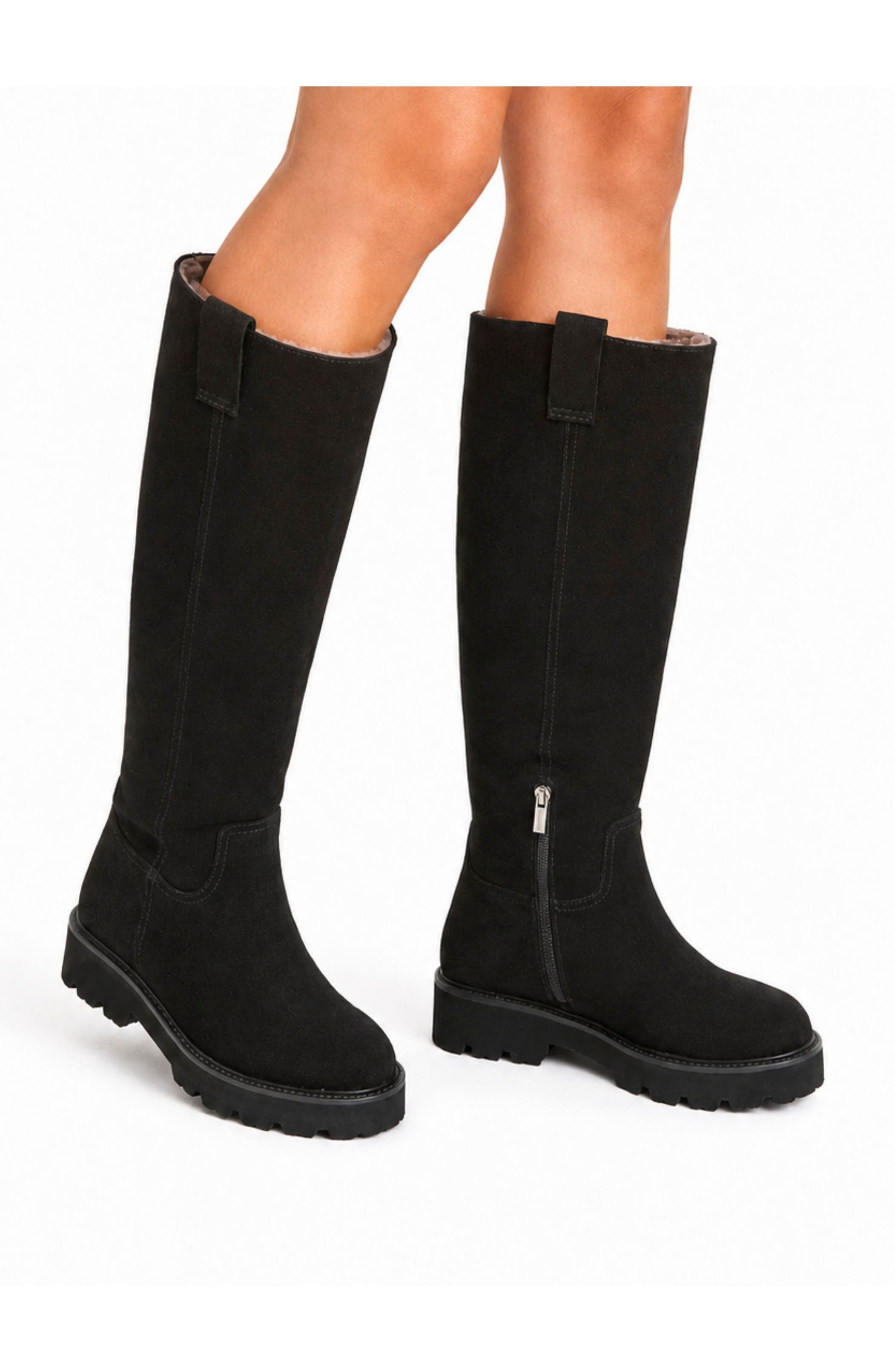 Adapt City Dry™ Leather Genuine Shearling Lined Knee High Boot, Alternate, color, BLACK SUEDE