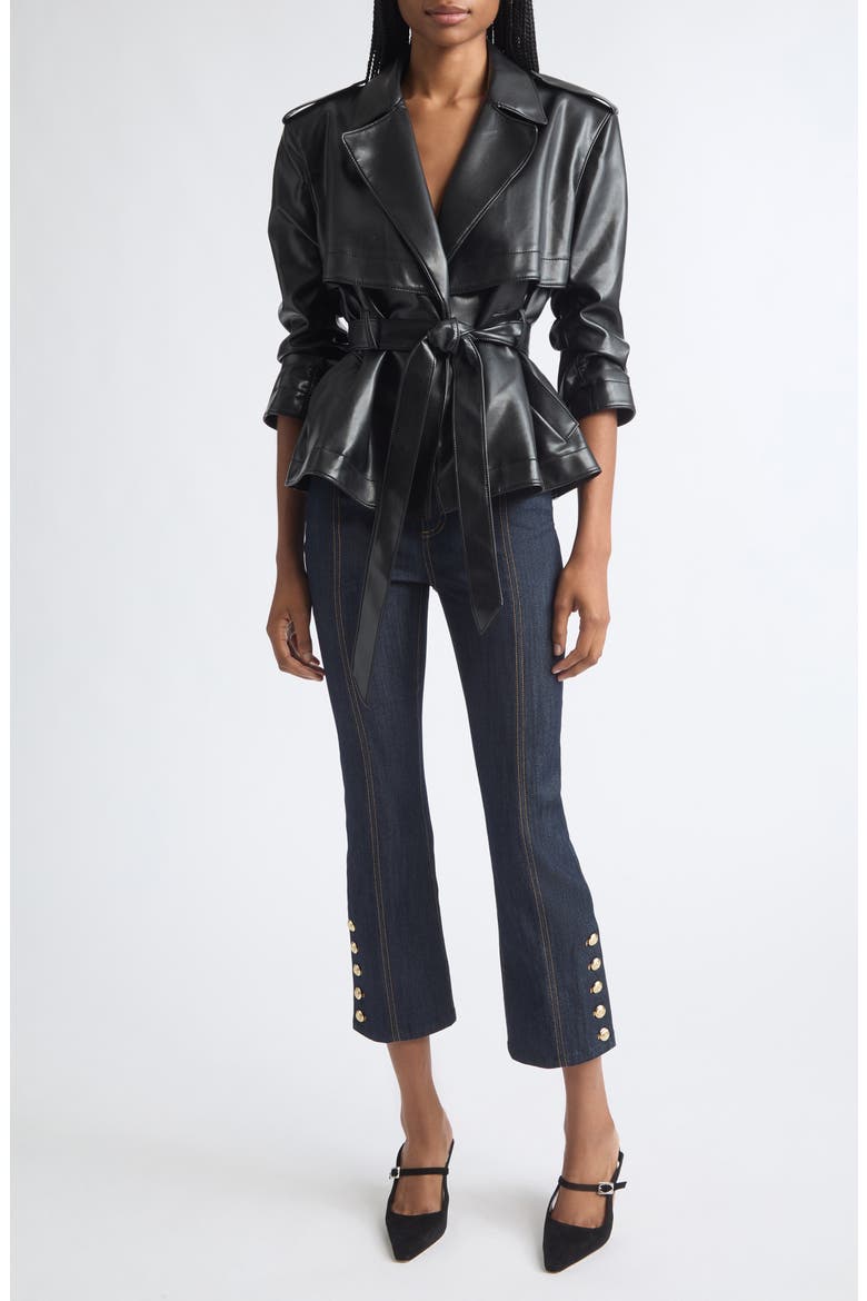 Yates Faux Leather Short Trench Jacket, Alternate, color, BLACK