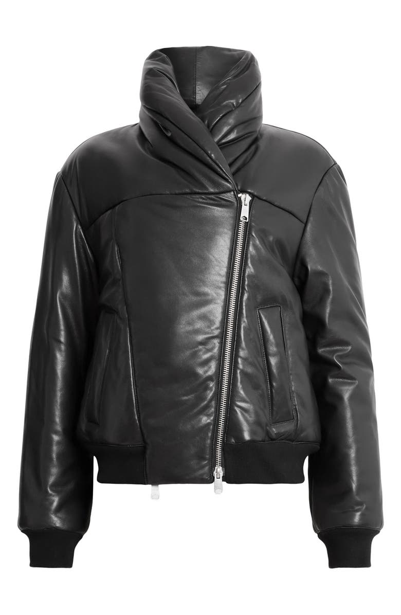 AllSaints Lauren Leather Puffer Jacket, Alternate, color, Black