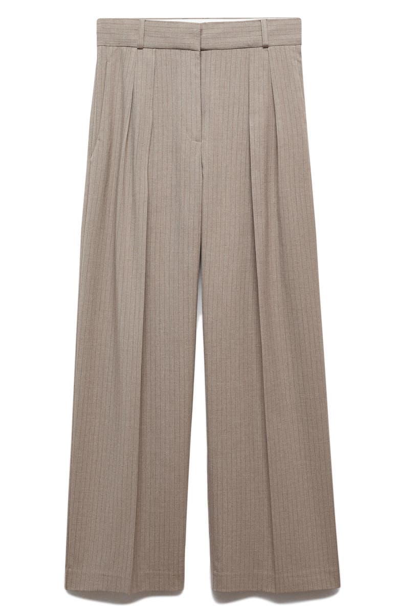 MANGO Pleated Chalk Stripe Wide Leg Pants, Main, color, Medium Brown