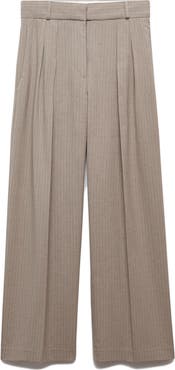 MANGO Pleated Chalk Stripe Wide Leg Pants