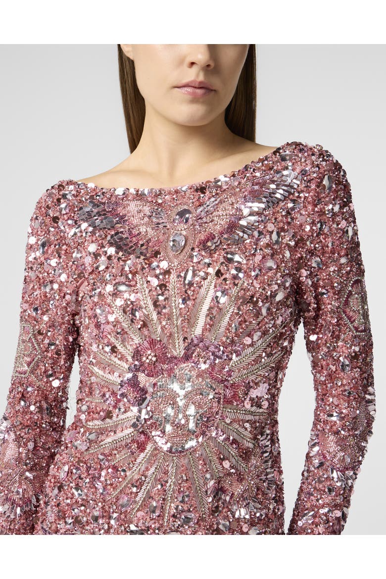 Open Back Mini Dress Tattoo Paillettes Women, Alternate, color, rose/pink