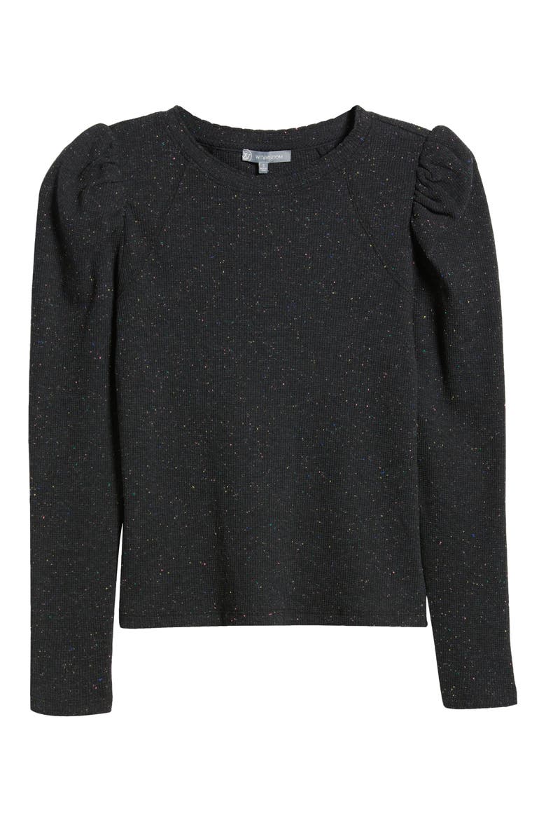 Puff Shoulder Long Sleeve Thermal Top, Alternate, color, BLACK MULTI